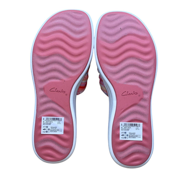 Clarks Women’s Pinks Striped Cushioned Wide Drift Petal Slide Sandals Size 7.5