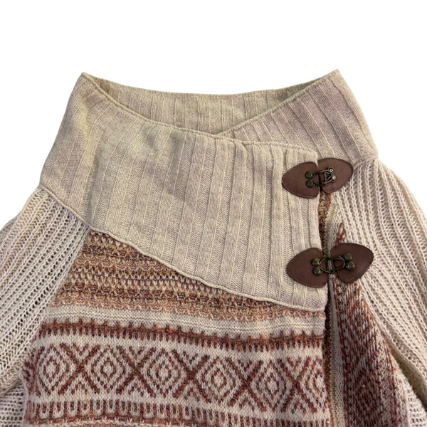Free People Womens Beige Fringe Knit Cardigan Sweater Long Sleeve Size XS