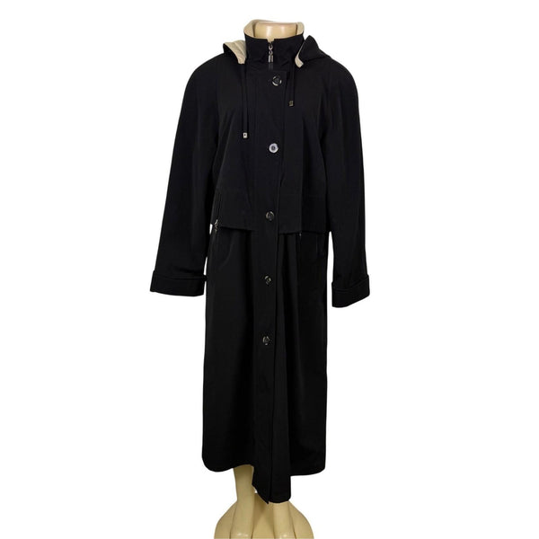 Fleet Street Womens Black Polyester Hooded Trench Coat Button Closure Size 10