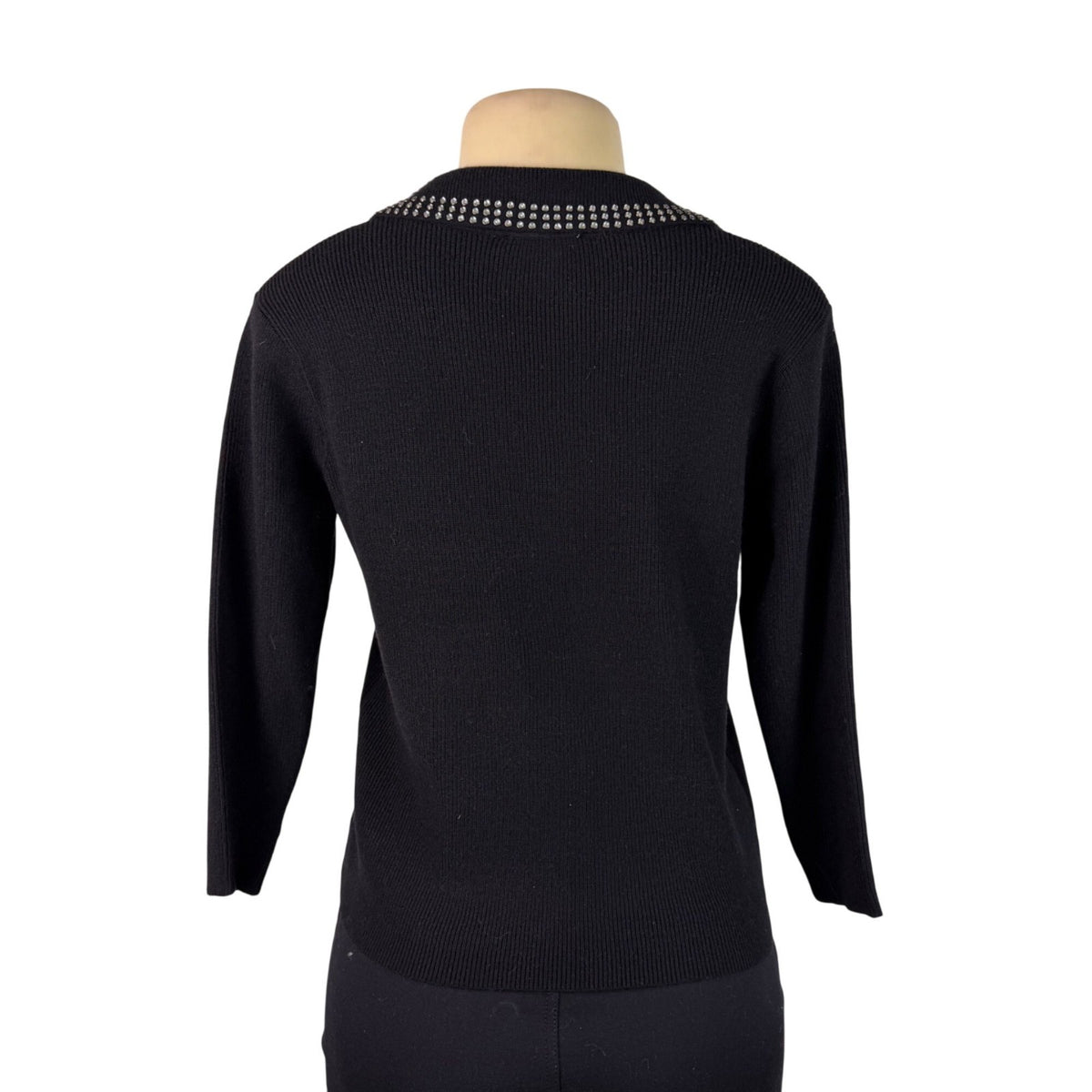 Liv Milano Womens Black Sweater Rhinestone Collar 3/4 Sleeves Pullover Sz XS
