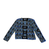 Laurence Kazar Womens Black & Blue Silk Beaded Floral Jacket Elegant Size M