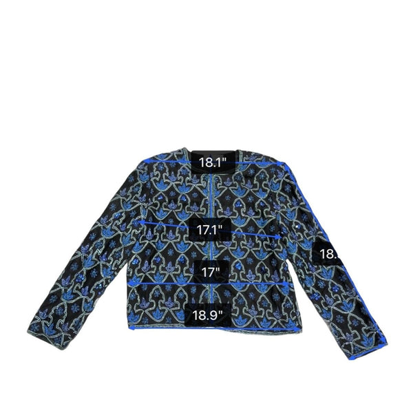 Laurence Kazar Womens Black & Blue Silk Beaded Floral Jacket Elegant Size M