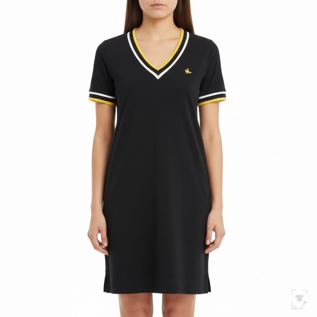 Cotelac Women’s Black Shirt Dress Size 0 Yellow/White Trim Short Sleeve Casual