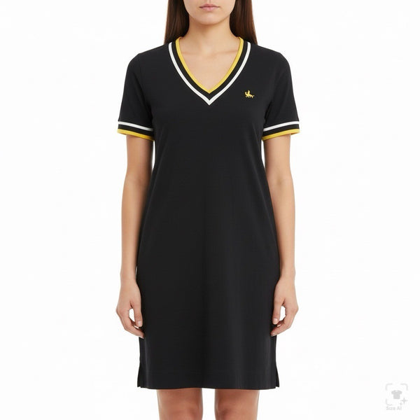 Cotelac Women’s Black Shirt Dress Size 0 Yellow/White Trim Short Sleeve Casual