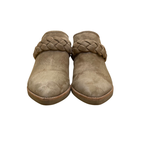 Vita Women’s Tan Suede Braided Slip-On Block Heel Mule Size 8