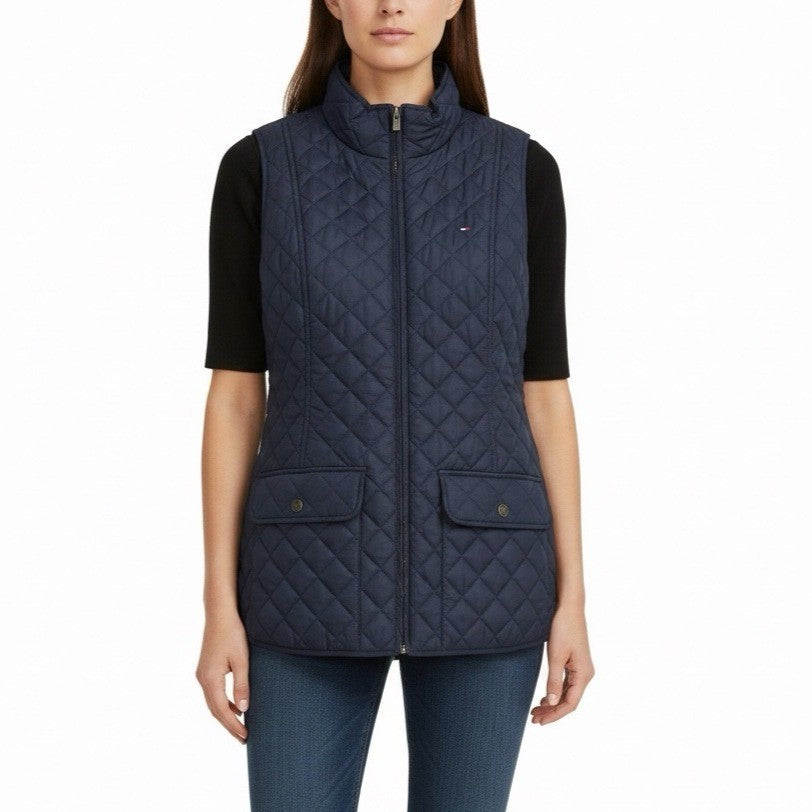 Tommy Hilfiger Womens Navy Quilted Puffer Vest Lightweight Zippered Sz L