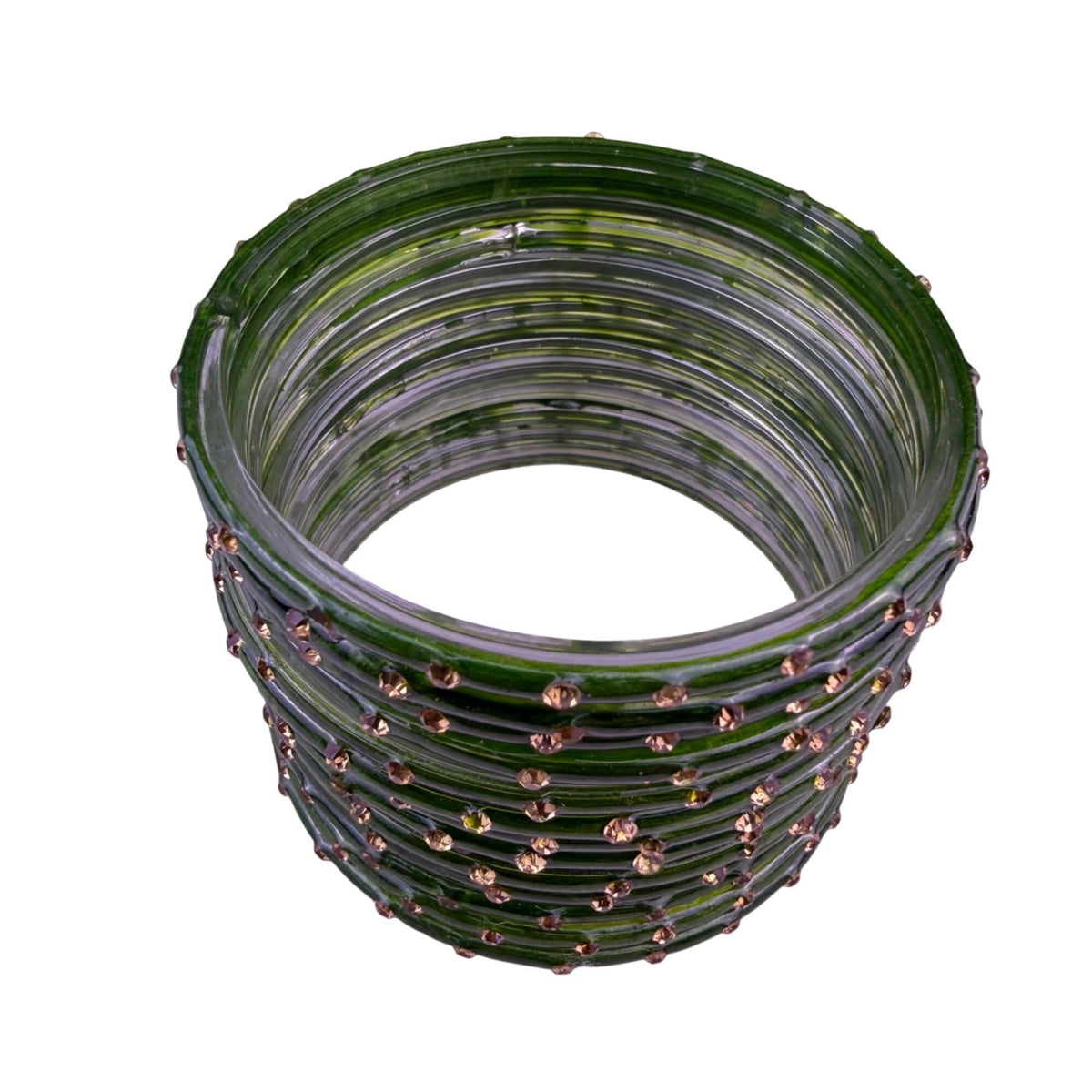 Green Gold Tone Metal Bangles With Rhinestones Bollywood Bridal Jewelry Set