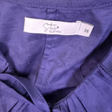 Star By So Nice Womens Navy Cotton Blouse With Ruffled Collar Long Sleeves Sz 36