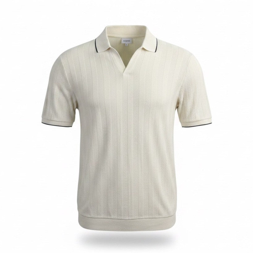 Zara Mens Cream Polo Shirthort Sleeve Ribbed Casual Size S