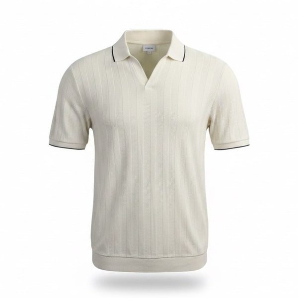 Zara Mens Cream Polo Shirthort Sleeve Ribbed Casual Size S