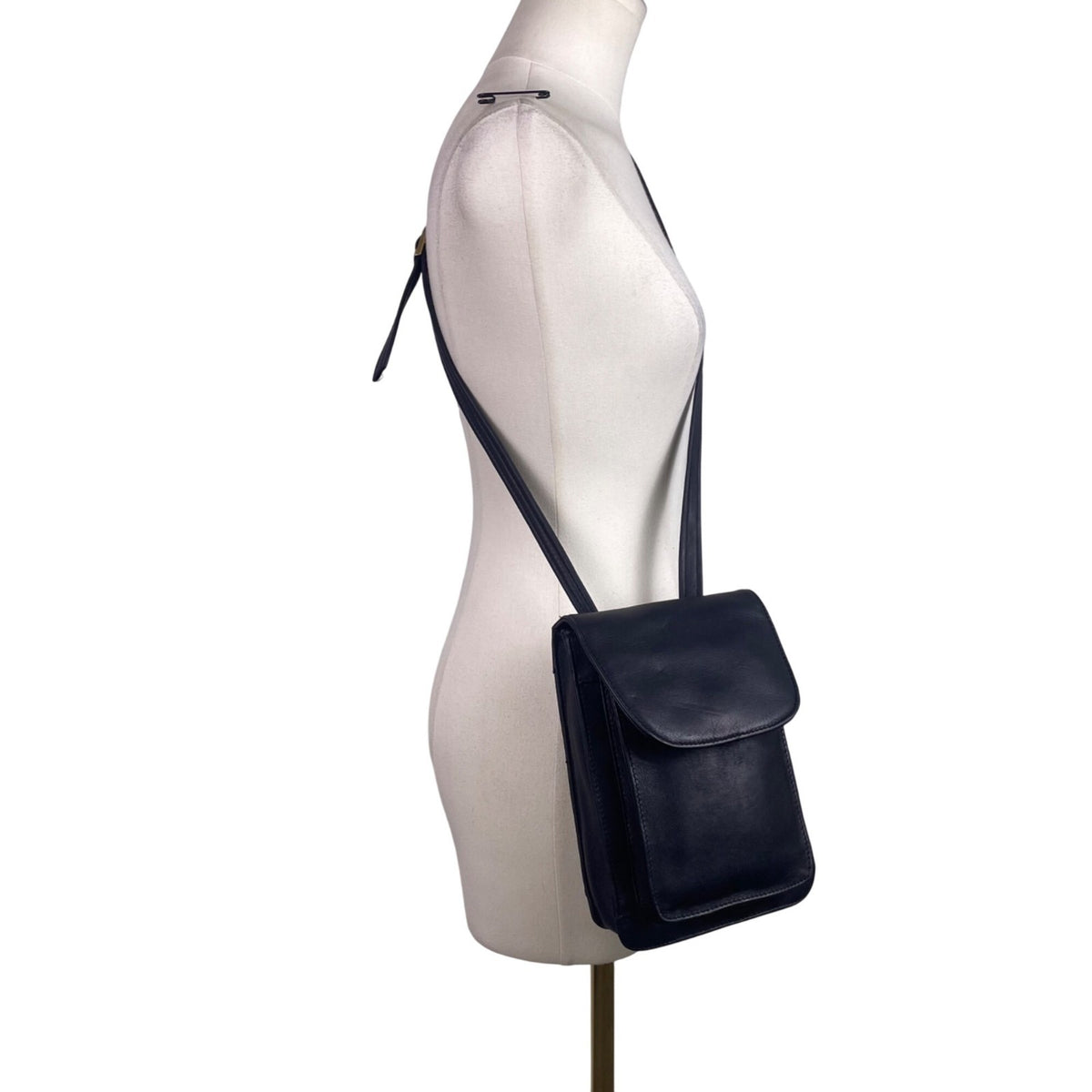Tignanello Women’s Black Genuine Leather Adjustable Strap Gold Zip Crossbody Bag
