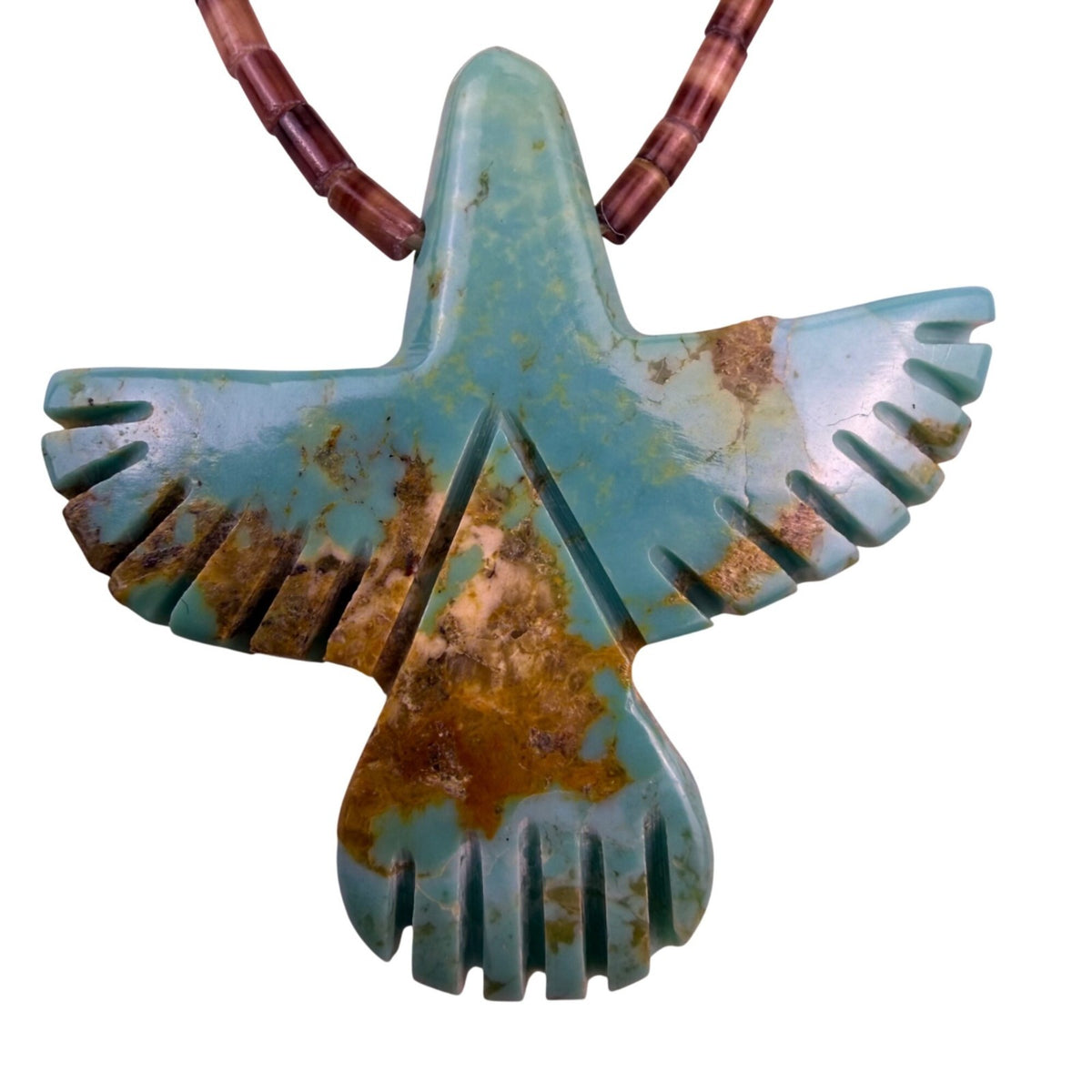 Native American Multicolor Stone Necklace With Animal Carvings & Thunderbird