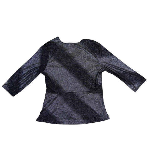 Zero 2 Eight Women’s Black Metallic Sheer Wrap Shirt With V-Neck Size L