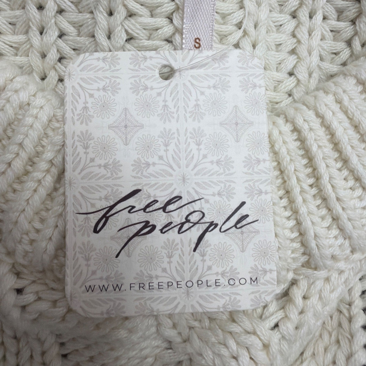 Free People Womens Ivory & Navy Cable Knit Crew Neck Sweater Striped Size S