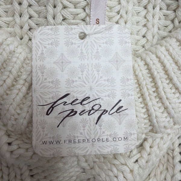 Free People Womens Ivory & Navy Cable Knit Crew Neck Sweater Striped Size S