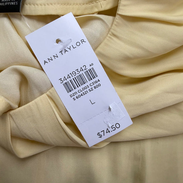 Ann Taylor Women's Yellow Blouse Relaxed Fit Pleated Scoop Neck Size L - New