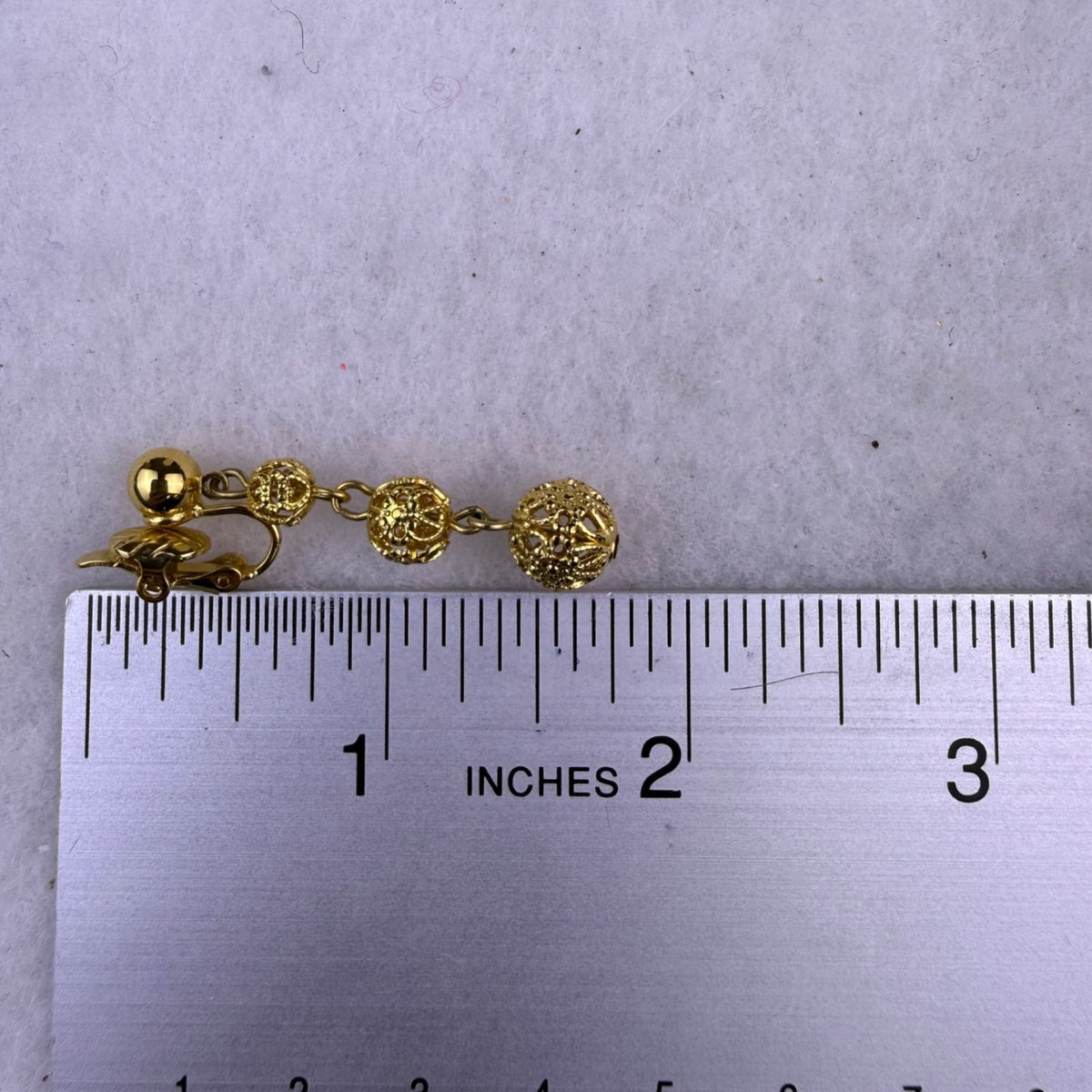Gold Tone Womens Clip-On Drop Earrings Textured Filigree Dangle Lightweight