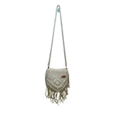 Lucky Hat Women’s White Macrame With Fringe Detail Crossbody Bag
