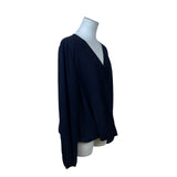 Banana Republic Womens Black Polyester V-Neck Wrap Blouse Long Sleeve Size XL