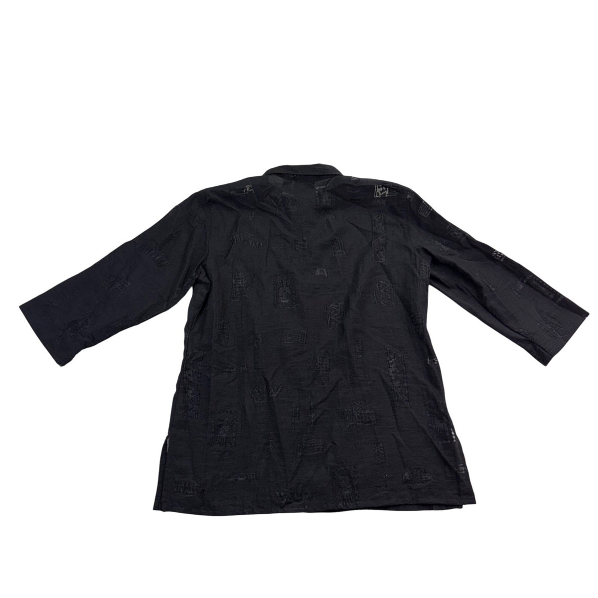 Chicos Womens Black  Button-Down Shirt 3/4 Sleeve Textured Size 2