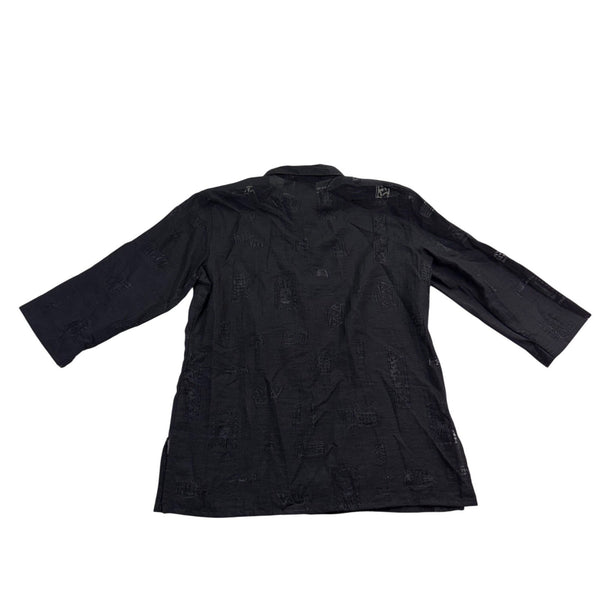 Chicos Womens Black  Button-Down Shirt 3/4 Sleeve Textured Size 2