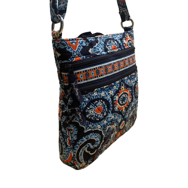 Vera Bradley Womens Blue Paisley Quilted Adjustable Strap Zippered Crossbody Bag