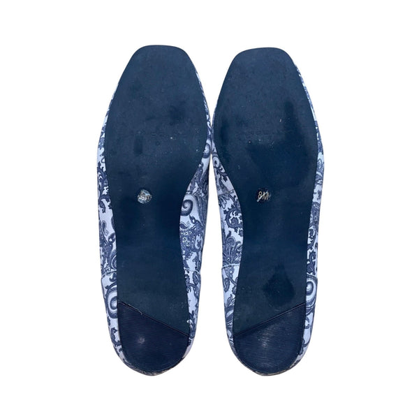 Bandolino Women’s Blue & White Leather Paisley Print Flat Loafers Size 8M