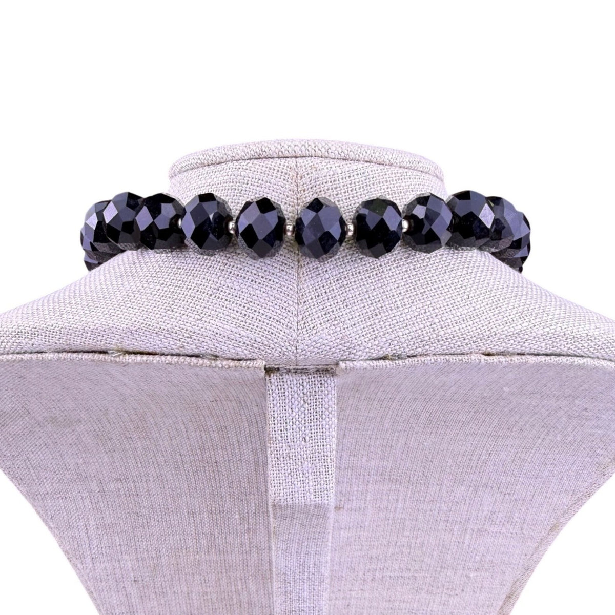 Faceted Glass Bead Necklace Black Magnetic Clasp Handmade Artificial Pearls 