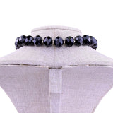 Faceted Glass Bead Necklace Black Magnetic Clasp Handmade Artificial Pearls 