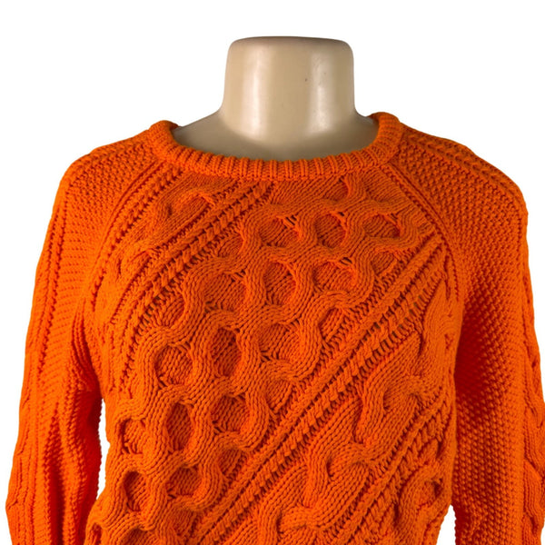 J. Crew Womens Bright Orange Cable Knit Sweater Cozy Lightweight Sz M