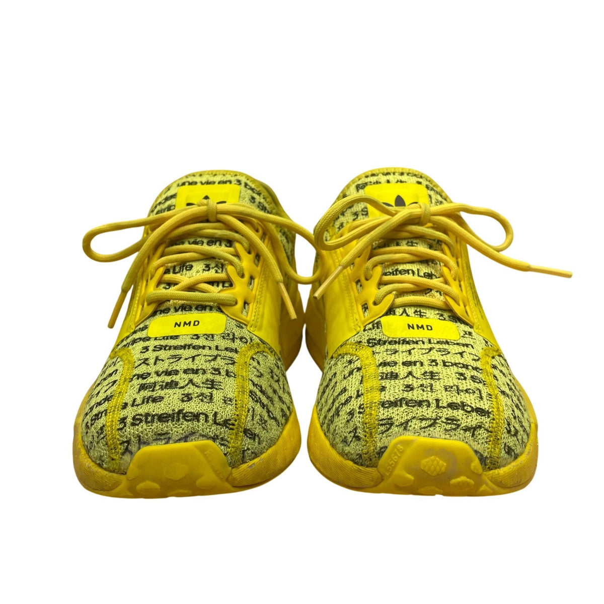 Adidas Yellow Text Print Comfort Primeknit Sport NMD R1 Sneakers Size 5