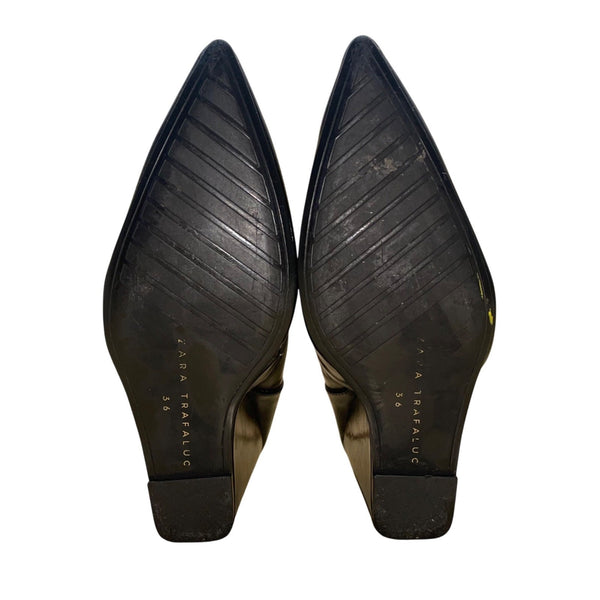 Zara Trafaluc Women’s Black Faux Leather Wedge Heel Ankle Booties Sz 6 USA