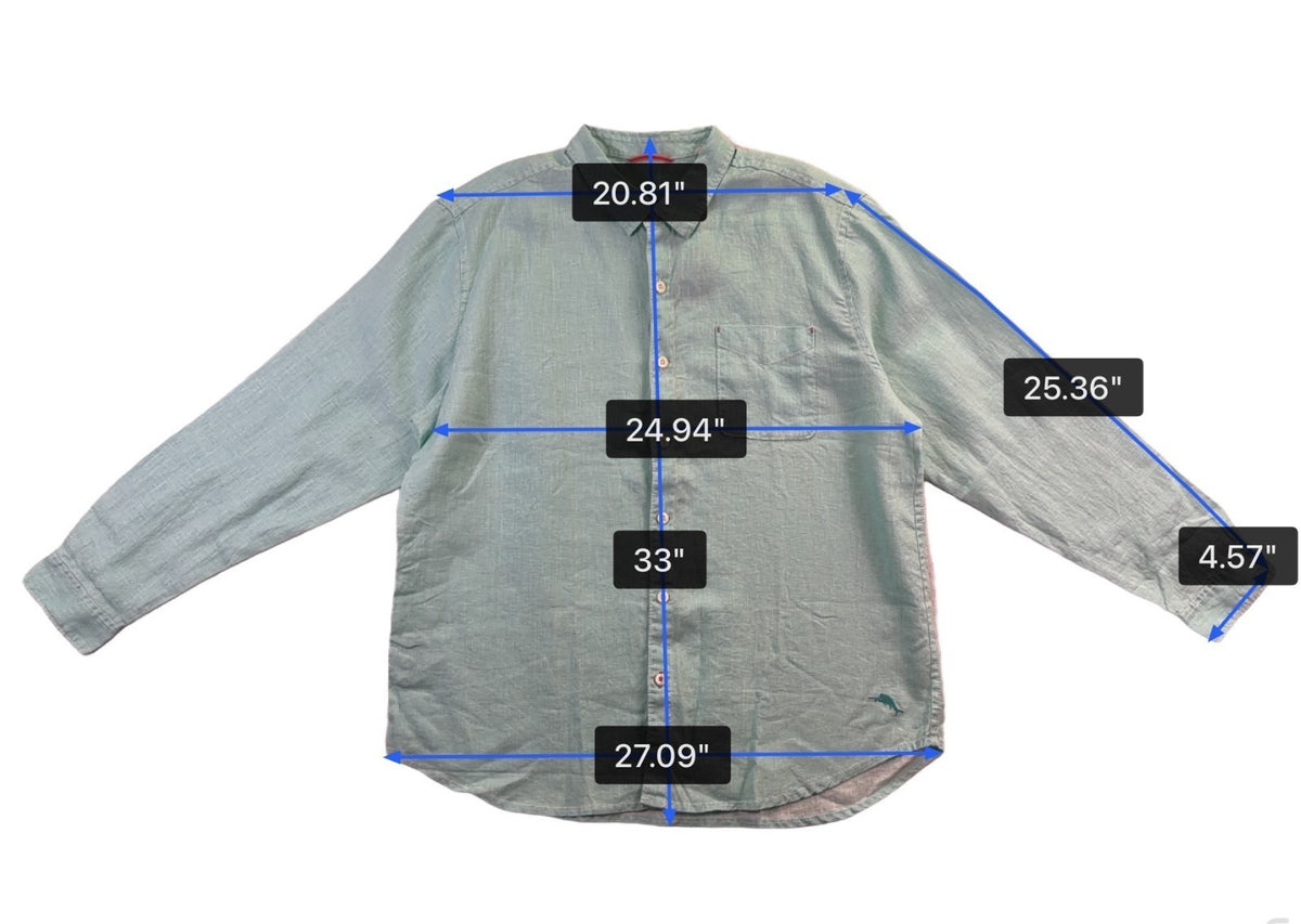 Tommy Bahama Mens Aqua Linen Long Sleeve Button-Up Shirt Sz XX-Large
