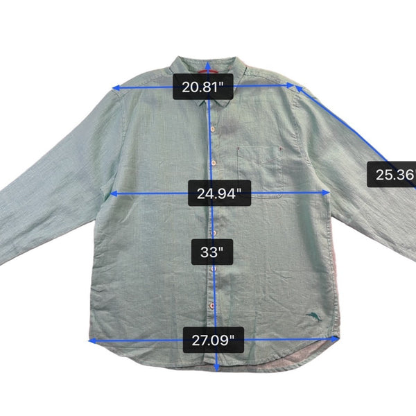 Tommy Bahama Mens Aqua Linen Long Sleeve Button-Up Shirt Sz XX-Large