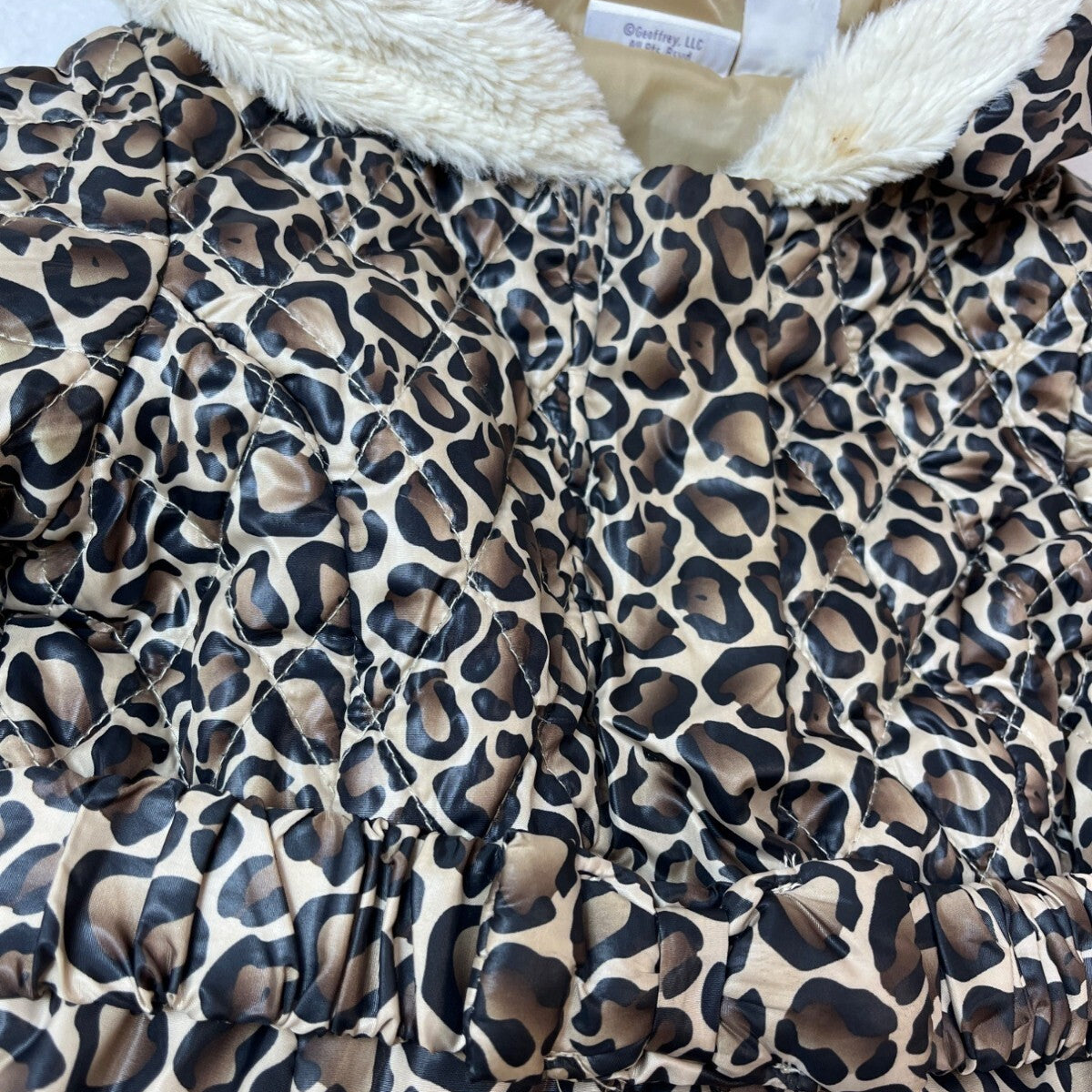 Babies Rus Toddler Girls Leopard Print Puffer Coat With Faux Fur Hood Sz 24M/2T