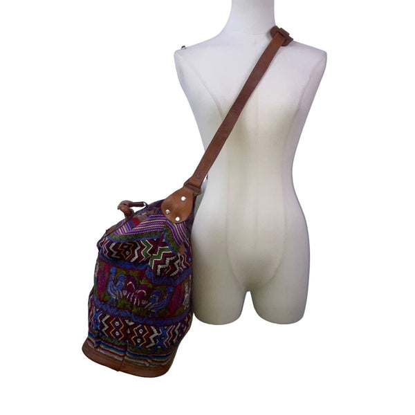 Women’s Colorful Handwoven Shoulder Bag With Adjustable Leather Strap & Zipper