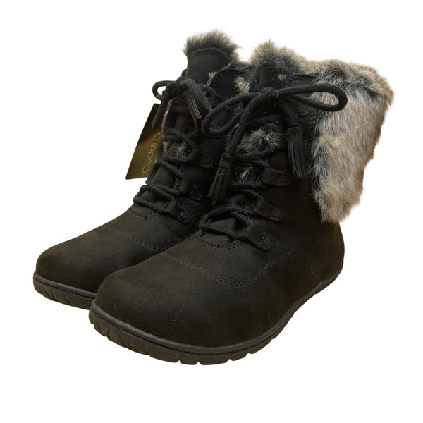Cuddl Duds Women’s Black Faux Fur-Lined Lace-Up Bee Ankle Boots Size 7W