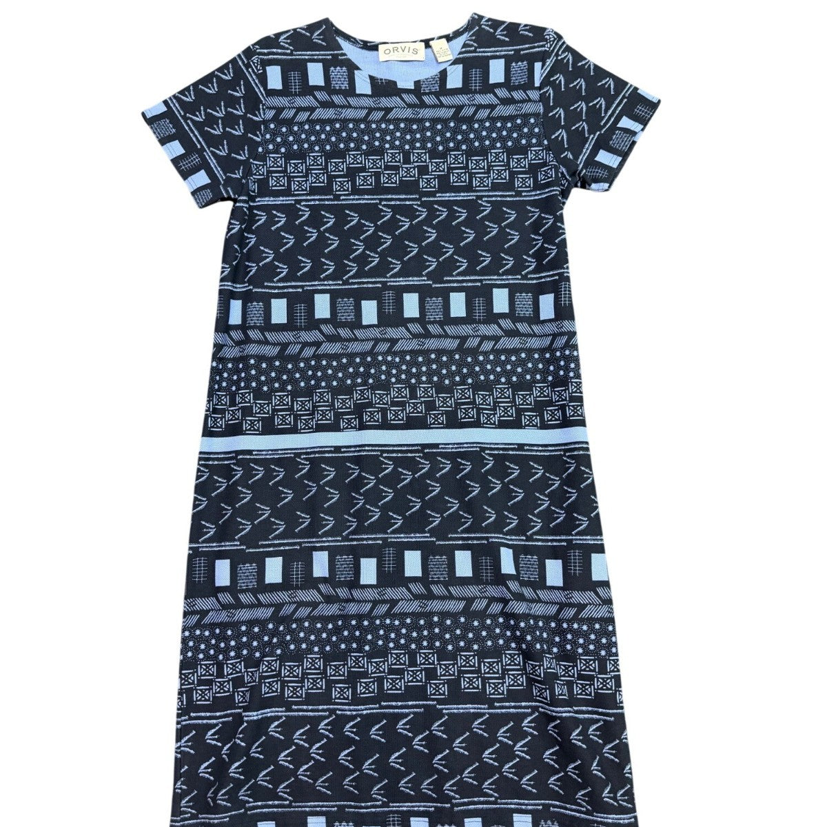 Orvis Womens Navy Tribal Print Midi Dress Relaxed Fit Comfortable Size M
