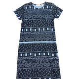 Orvis Womens Navy Tribal Print Midi Dress Relaxed Fit Comfortable Size M