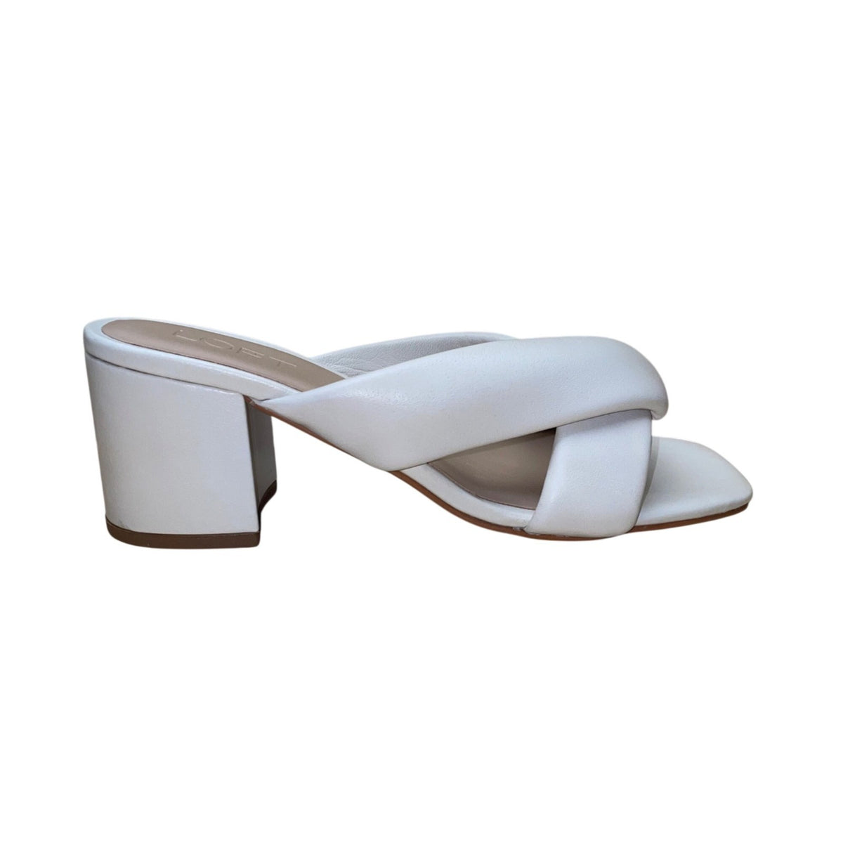 Loft Women’s Dusty Bone Leather Twist Mule-Missy Block Heel Sandals Size 7