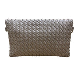 Nine West Women’s Brown Woven Faux Leather Zip Closure Foldover Clutch Bag