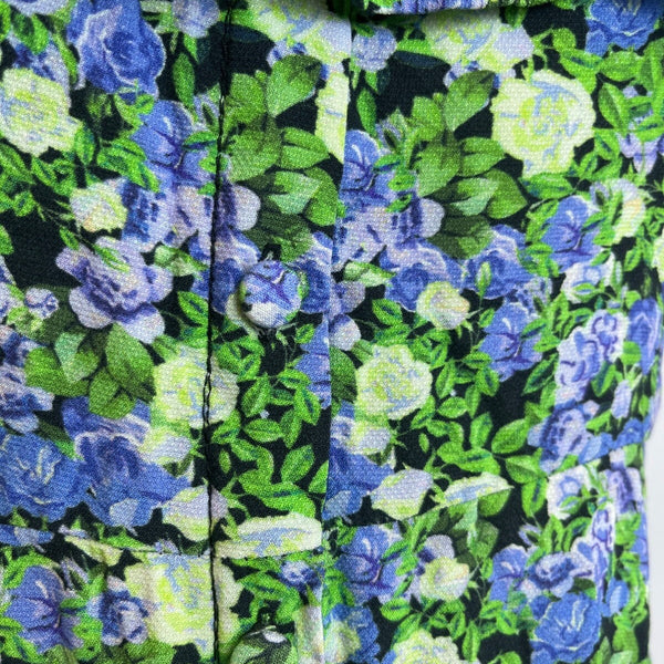 Hit Women's Green Floral Print Midi Loupette Sleeveless Dress Sz M