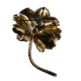 Michael Michaud Womens Gold Tone Brooch Ladys Mantle Leaf With Clear Crystals