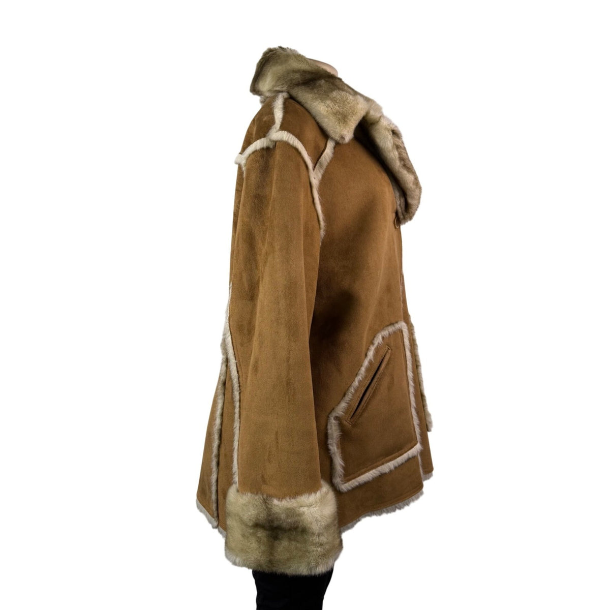 Dennis By Dennis Basso Womens Tan Faux Suede & Fur Button Jacket Winter Sz L