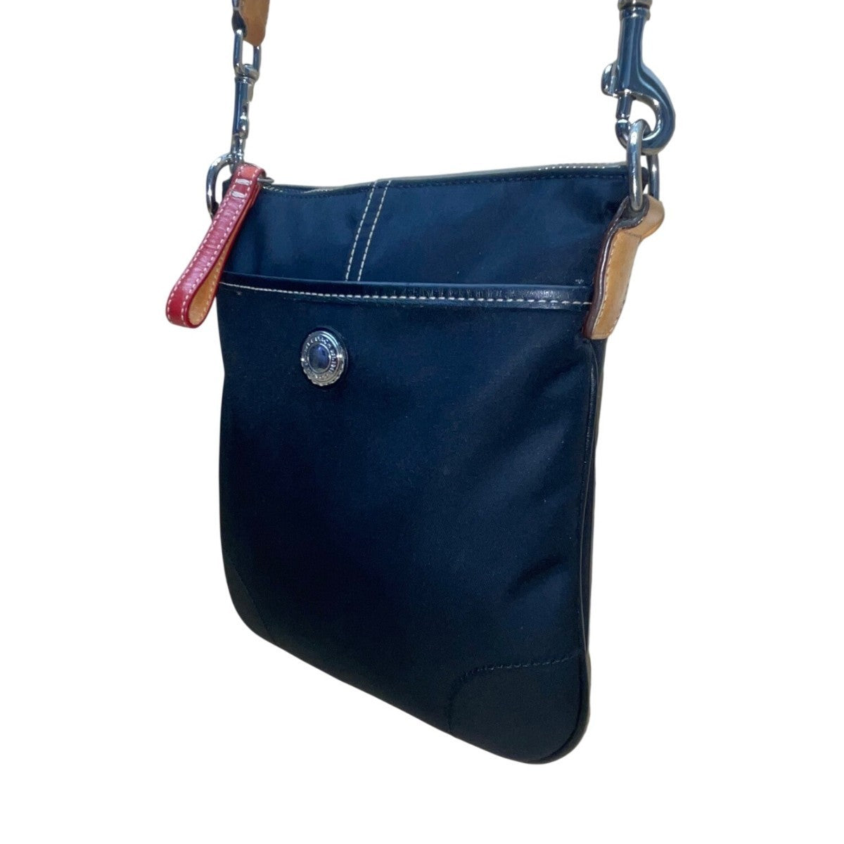 Coach Women’s Black Nylon Leather Adjustable Strap Zip Closure Crossbody Bag
