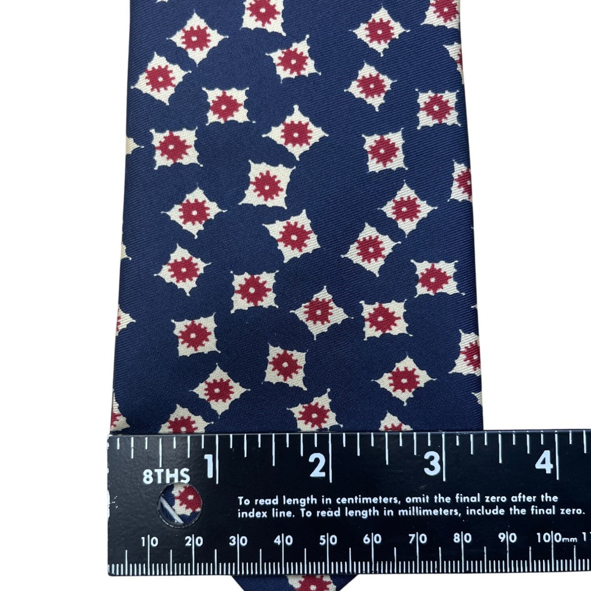 Vintage Brooks Brothers Mens Navy All Silk Tie Red White Geometric Floral Patter