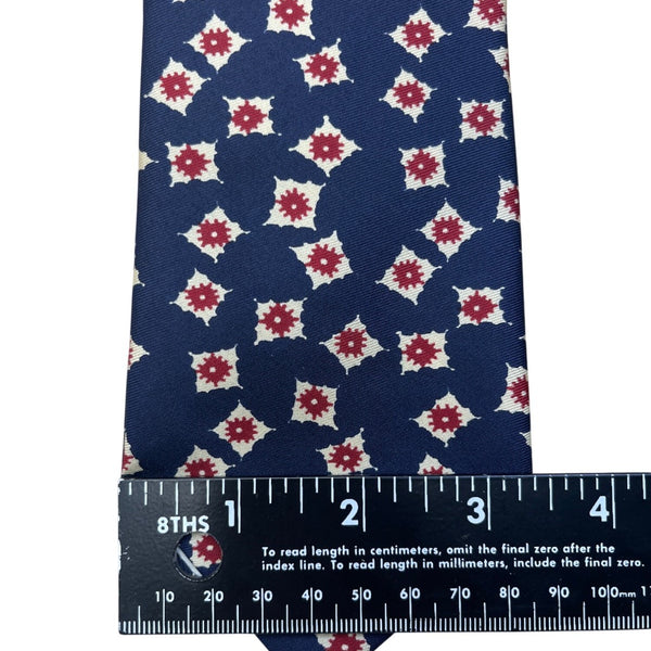 Vintage Brooks Brothers Mens Navy All Silk Tie Red White Geometric Floral Patter