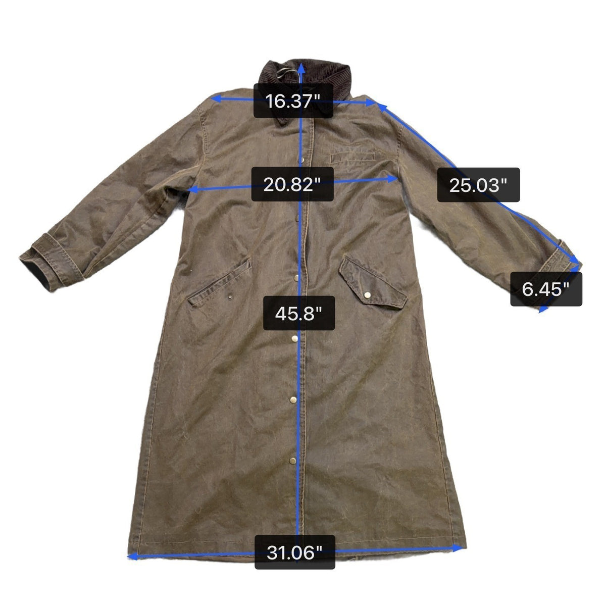 Zara Mens Brown Long Waxed Coat Corduroy Collar Snap Button Sz  M-L