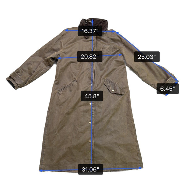Zara Mens Brown Long Waxed Coat Corduroy Collar Snap Button Sz  M-L