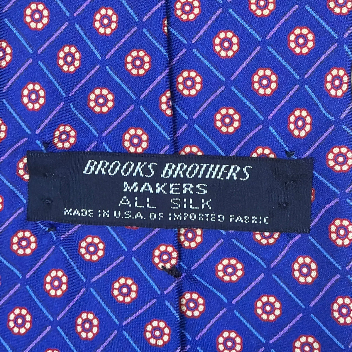 Vintage Brooks Brothers Blue Silk Floral Pattern Tie 58" Long Made In USA